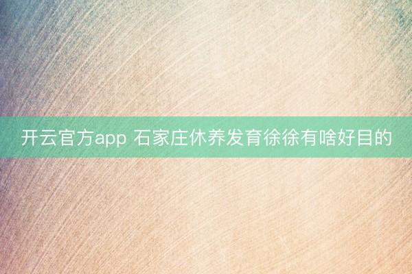 开云官方app 石家庄休养发育徐徐有啥好目的